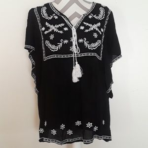 India batwing black embroidered tunic top